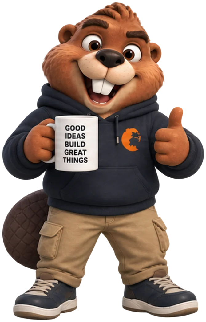 Boab with a mug that says good ideas build great things.
